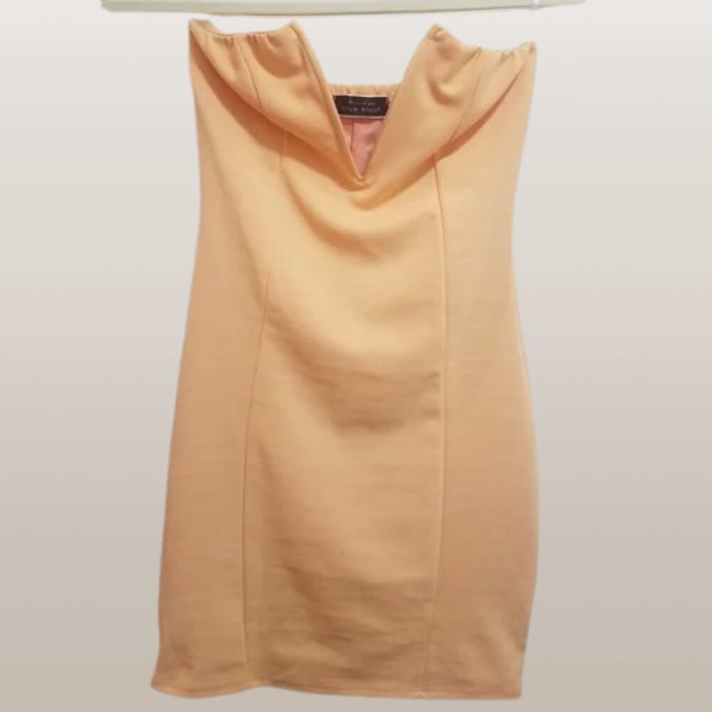 Blue Blush Prom Strapless Peach Sherbert Bodycon Mini Dress Spring Wedding Guest